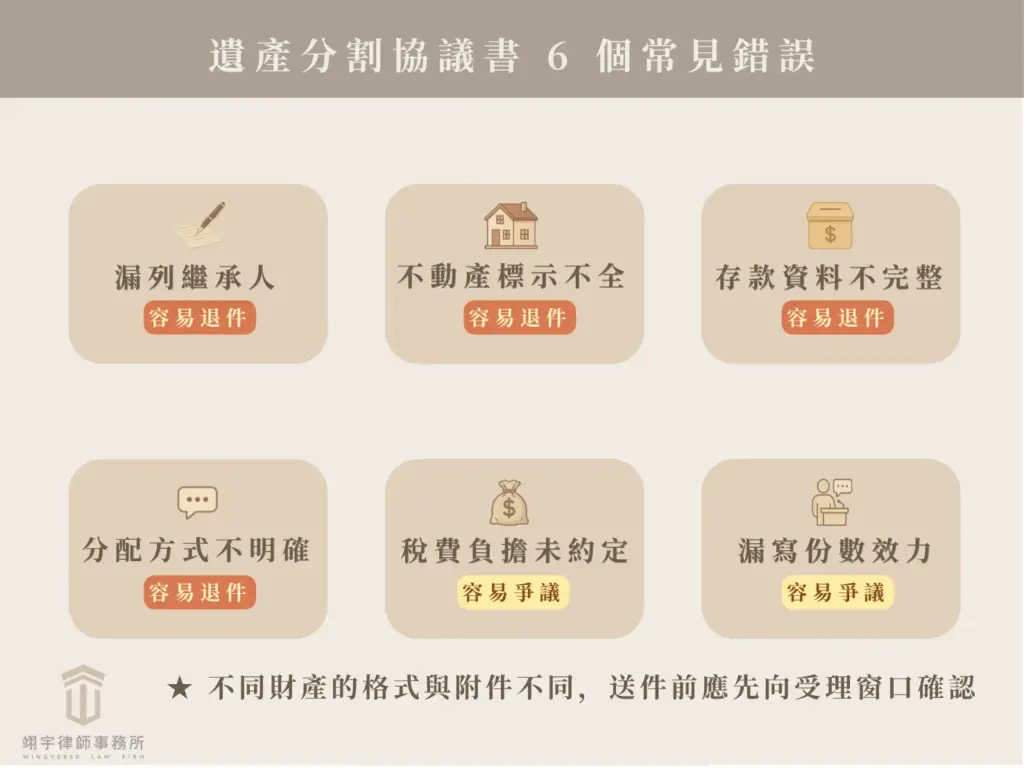 遺產分割協議書常見的六個退件與爭議問題