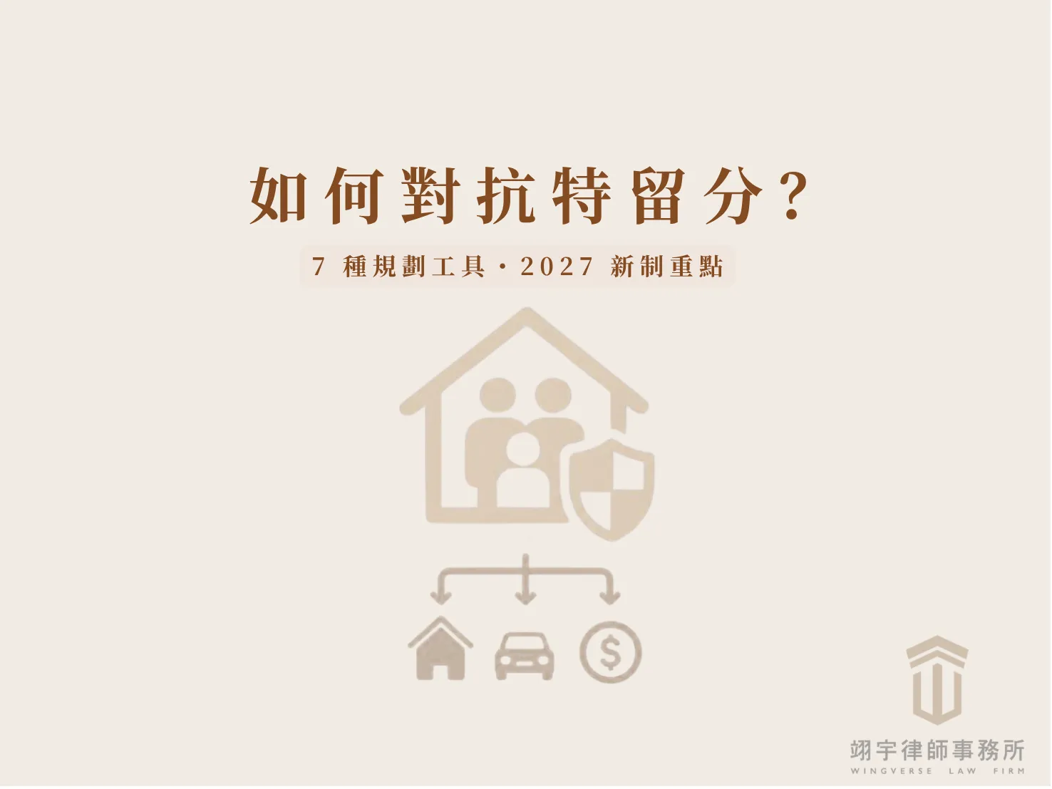 如何對抗特留分文章首圖，以遺囑、家庭與盾牌圖示呈現遺產規劃及繼承保障